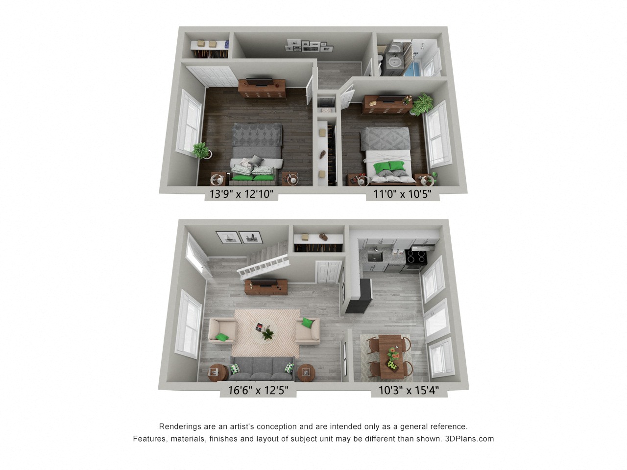 Floor plan for 2 beds, 1 bath, 920 sqft